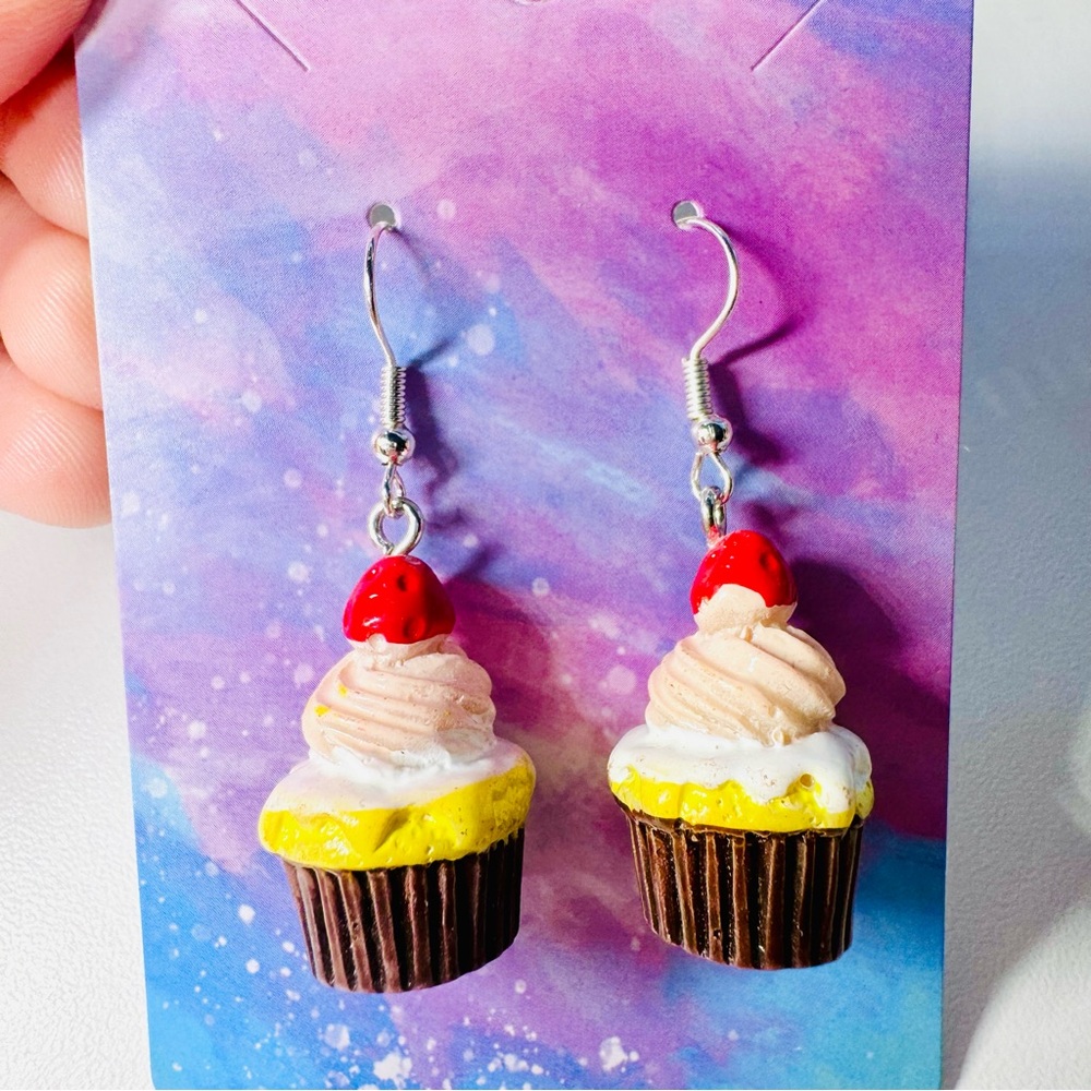Cupcake acrylic stainless steel dangle earrings